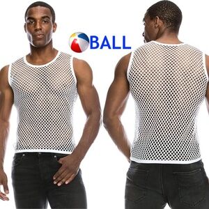 Ball Fishnet Sleeveless T Shirt 18" armpit to armpit seams unstretched Open